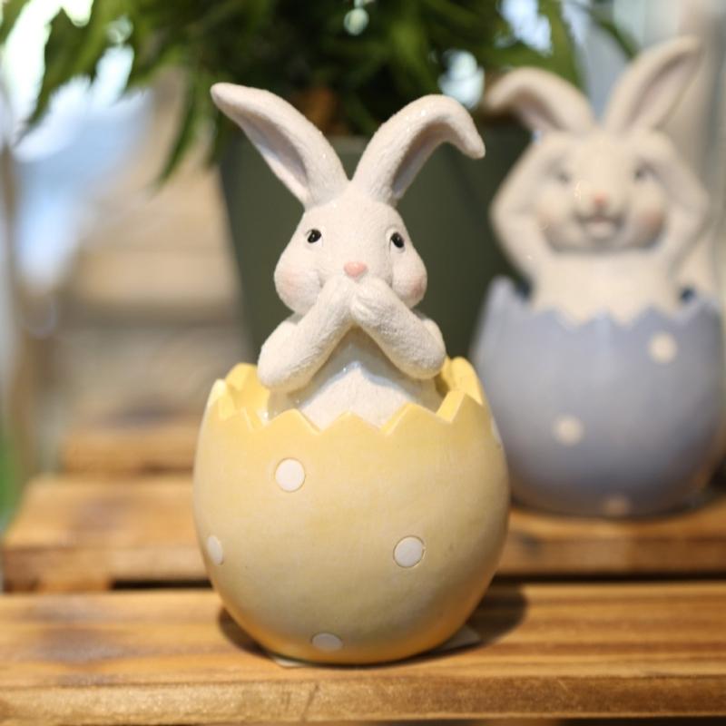 Eggshells Bunnys Easters Decoration Polyresin Rabbit Statue for Home and Farmhouses Spring Decoration
