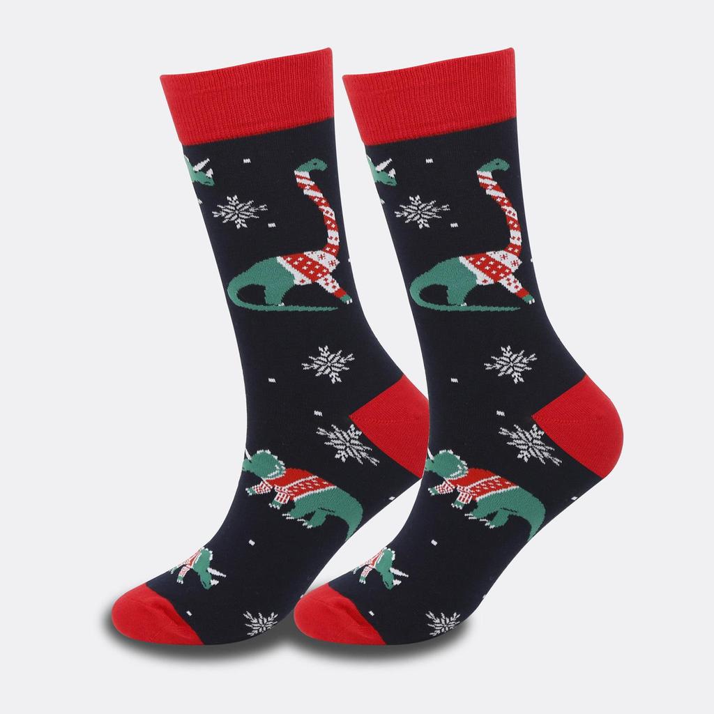"Trendy Colorful Men's Socks: Medium/High Tube, Large Christmas Elements, Casual Cotton."