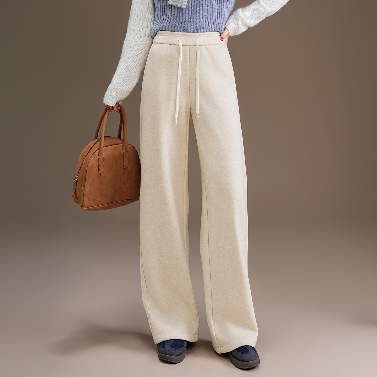 Stylish Woolen Wide-Leg Women s Pants - Autumn/Winter 2025, Casual Slimming Elastic Waist 31