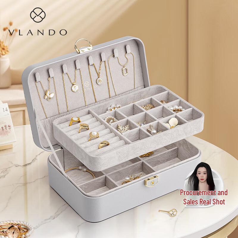 VLANDO Double-Layer Lockable Jewelry Box