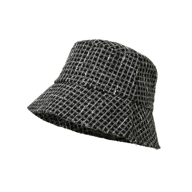 Korean Casual Versatile Hat for Women In Autumn and Winter New Windproof Fisherman Hat Fashionable Plaid Big Head Circumference Face Small Basin Hat
