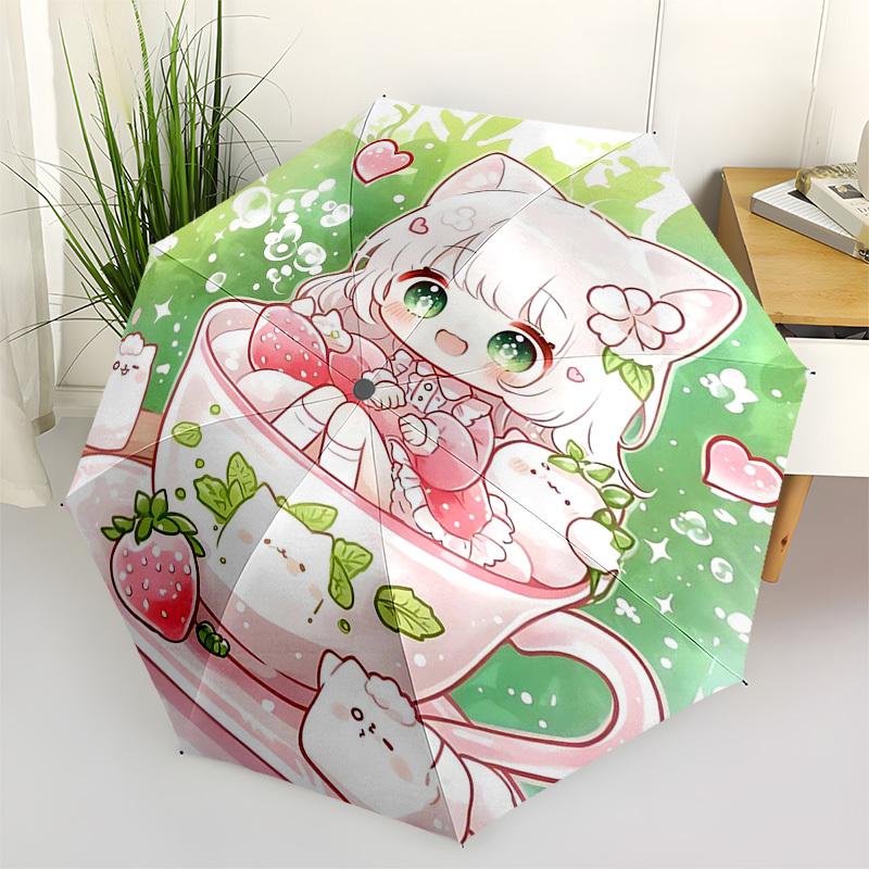 

1pc Kawaii Cat Marshmallow: Automatic Opening & Closing Outdoor Umbrella with 3-Fold Design, 8-Bone Iron Frame - Perfect for Outdoor Use, Travel,