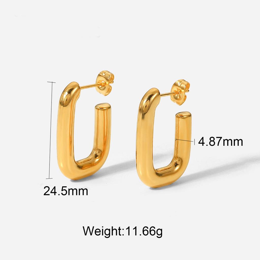 Yori Stainless Steel Long Square Stud Earrings Texture Metal Charm 18k Gold Color Texture Statement Jewelry Party