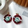 Bowknot Mistletoe Christmas Earrings Retro Heart Ear Studs Fashion Plush Xmas Pendant  Girls