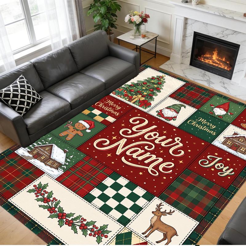 Christmas Custom Name Printed Square Area Rug Soft Non Slip Floor Carpet For Bedroom Holiday Gift