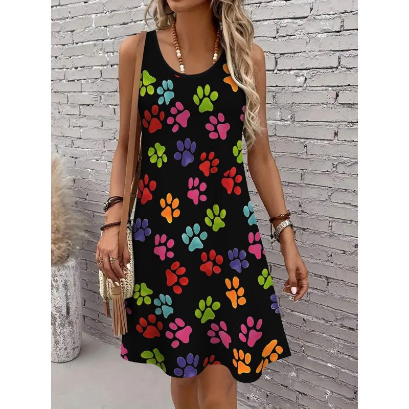 Gedrucktes Modisches Lässiges Elegantes Atmungsaktives Rundhals-Weste-Kleid Neuer Stil Damen Lässiger Rock Urlaub Damen Ärmelloses Midi-Kleid
