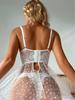 European & American Polka Dot Mesh Hollow-Out Suspender Lingerie Set