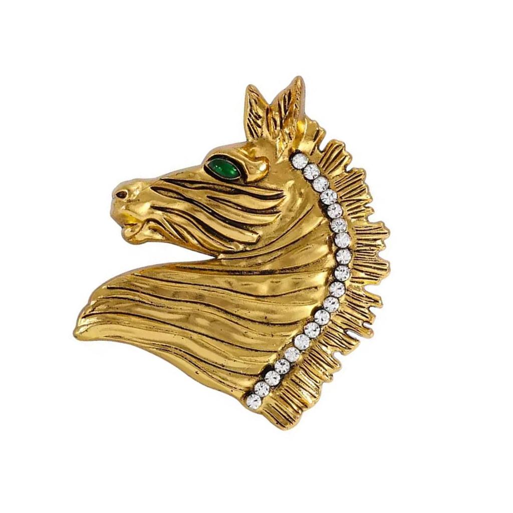 Astrological Horse Head Brooch  Alloy Fashion Accessory For Jackets Shawls Formal Gatherings Statement Badge Pin