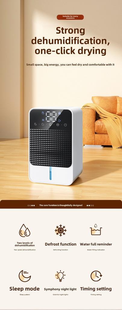 1.5L Smart Dehumidifier - Auto-Defrost & Timer, 2 Modes Portable Dryer with Water Alert, Ultra-Quiet for Home/Office/Dorm