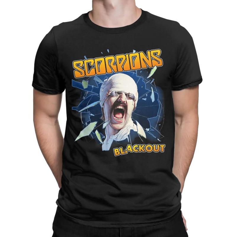 Scorpions Blackout T-Shirts for Men  Casual Pure Cotton Tees Round Collar Short Sleeve T Shirt Clothing