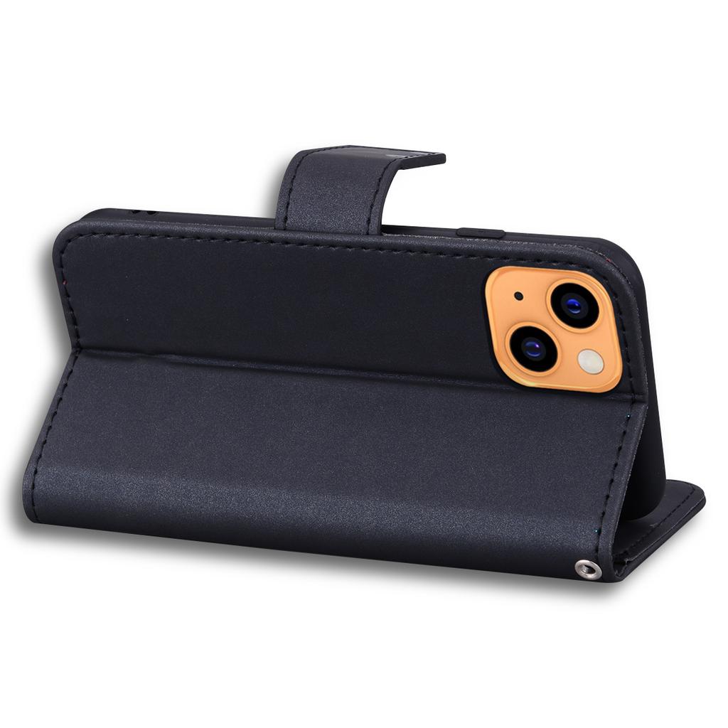 For iPhone 13 6.1 Inch Cartoon Animal Pattern Cell Phone Cases with Strap PU Leather+TPU Cover