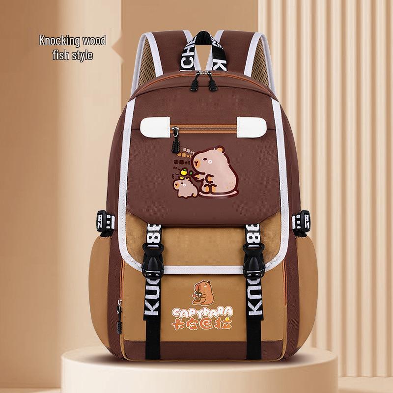 Ryggsäck med stor kapacitet och vattentät kapybara för barn - Lättviktig, ryggskyddande skolväska