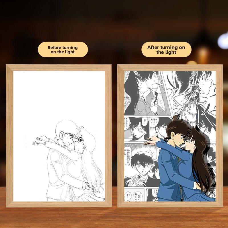 22cm/8.66in Detective Conan Cartoon Light Painting Anime Peripherals Night Lamp Bedroom Table Top Decorative Collectible Crafts