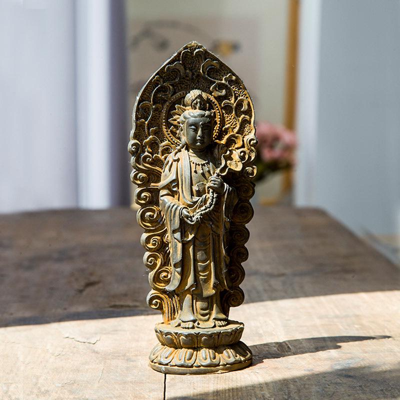 

Chinese Rust-Style Amitabha Buddha, Guanyin & Mahasthamaprapta Standing Statue Ornament 18*7 cm