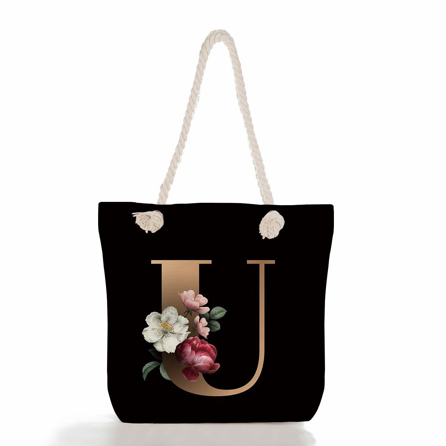 

Black letters on a black background print thick rope single-shoulder beach bag 7209 KTB