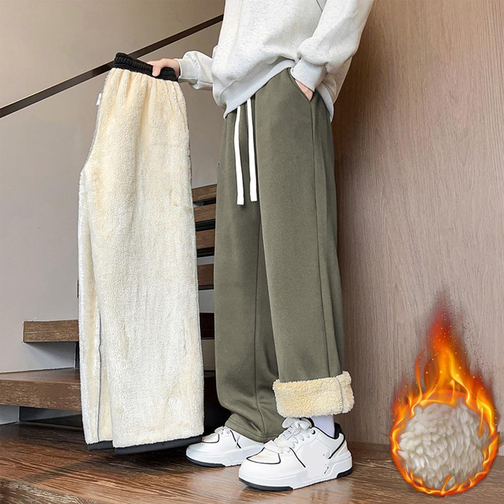 Men's Winter Casual Plus Velvet Thick Pants Straight Trousers Sweatpants Fleece Track Pants Outdoor Korean Clothes