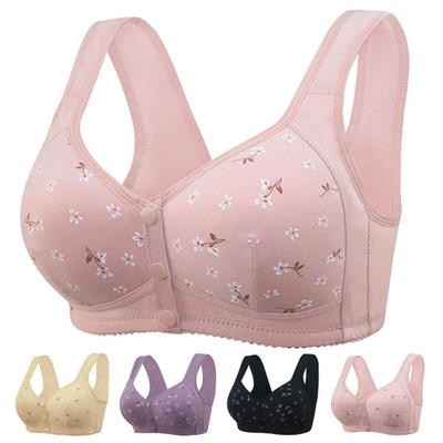 Podprsenka pre ženy stredného veku Elastický široký ramenný popruh Zapínanie vpredu Plus Size Tenká kvetinová potlač Nárazuvzdorná