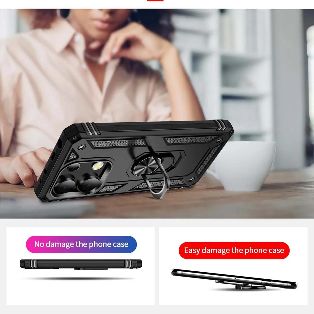 Shockproof Bumper Armor Anti-fall Case For Xiaomi Redmi Note 13 12 11 10 Pro Plus 11S 11T 10T 10C 10S 5G Magnet Metal Ring Cover