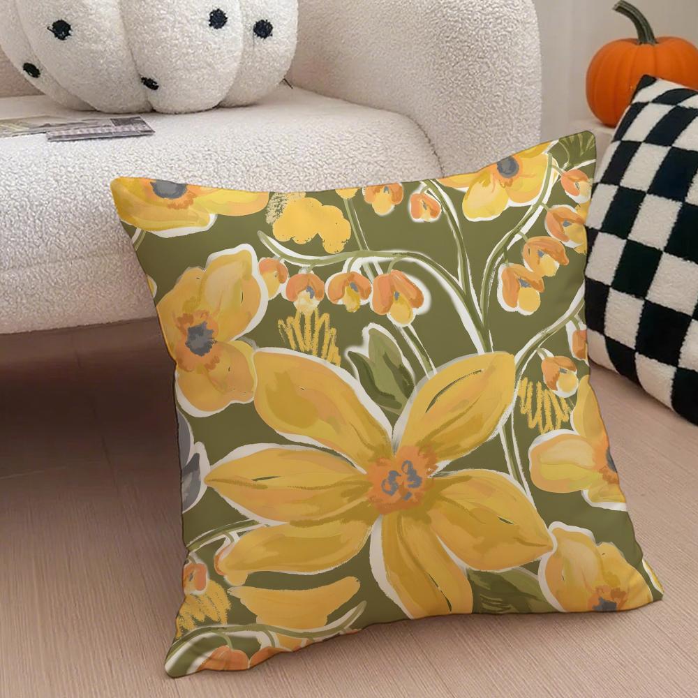 

Warm bright yellow Daffodil Narcissus flowers Cushion Cover Throw Pillow Cover Hidden Button Durable Polyester Chair Cushion 30X30cm