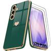 Silicone Case - BOOLING - for Samsung Galaxy S26 Plus - Shockproof Heart Pattern - 2 Screen Protectors - Night Green