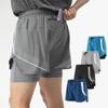 Men's Quick-Dry 3/4 Running Shorts with Phone Pocket, Layered Design, Anti-Exposure Fitness Pants for Morning Runs.