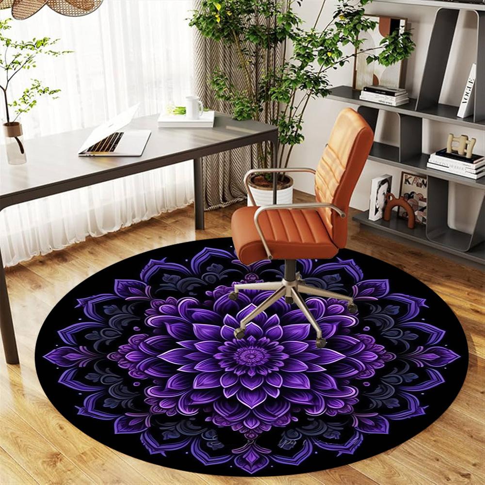1pc mandala purple Round Chair mat Area Rug - Non-Slip, Floor Mat for Office, Bedroom, home decor Christmas Gift-1002346
