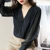 Camicia a maniche lunghe da donna primavera e autunno design francese con scollo a V top temperamento camicia in chiffon ampia