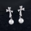 ZAKOL Simple New Trendy Korean Bow Zircon Pearl Drop Earrings for Women Luxury Engagement Wedding Zircon Wholesale