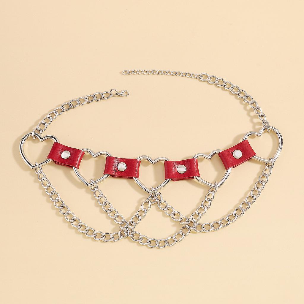 Women Hip Hop Punk Style Exaggerated Necklace Metal Texture PU Heart Jewelry Trendy Cool Personality Clavicle Necklace Jewelry