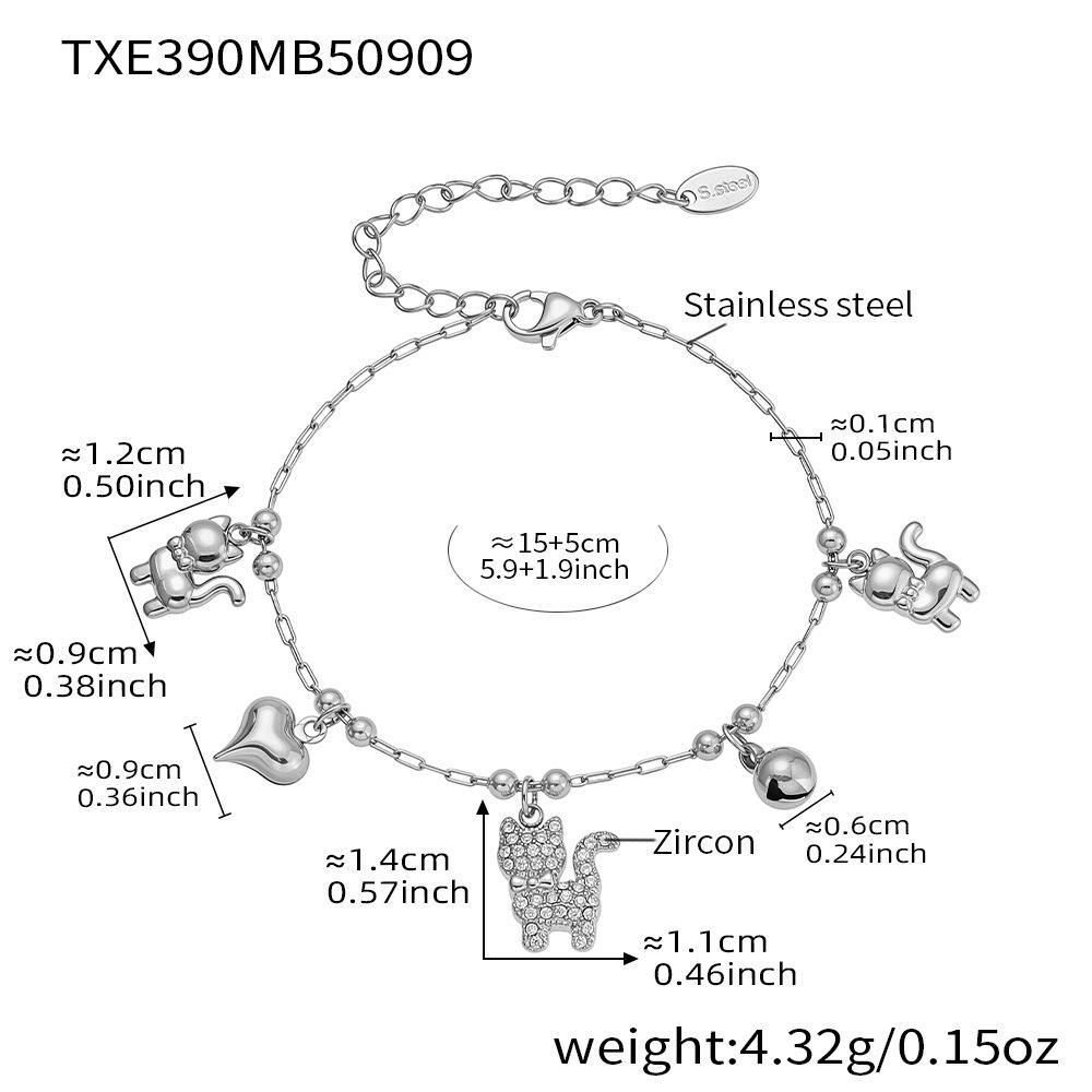 Qiong Yao Zirconia Cat Bell Pendant Necklace & Bracelet DIY Set - Stainless Steel
