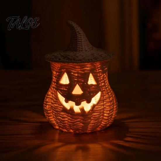 Herfsttafeldecoratie Halloween Pompoenlantaarn Tafelblad Decoratie, Geweven Heksenhoed Snoepschaal & LED Spookachtige Feestdecoraties Prop, Gotisch voor