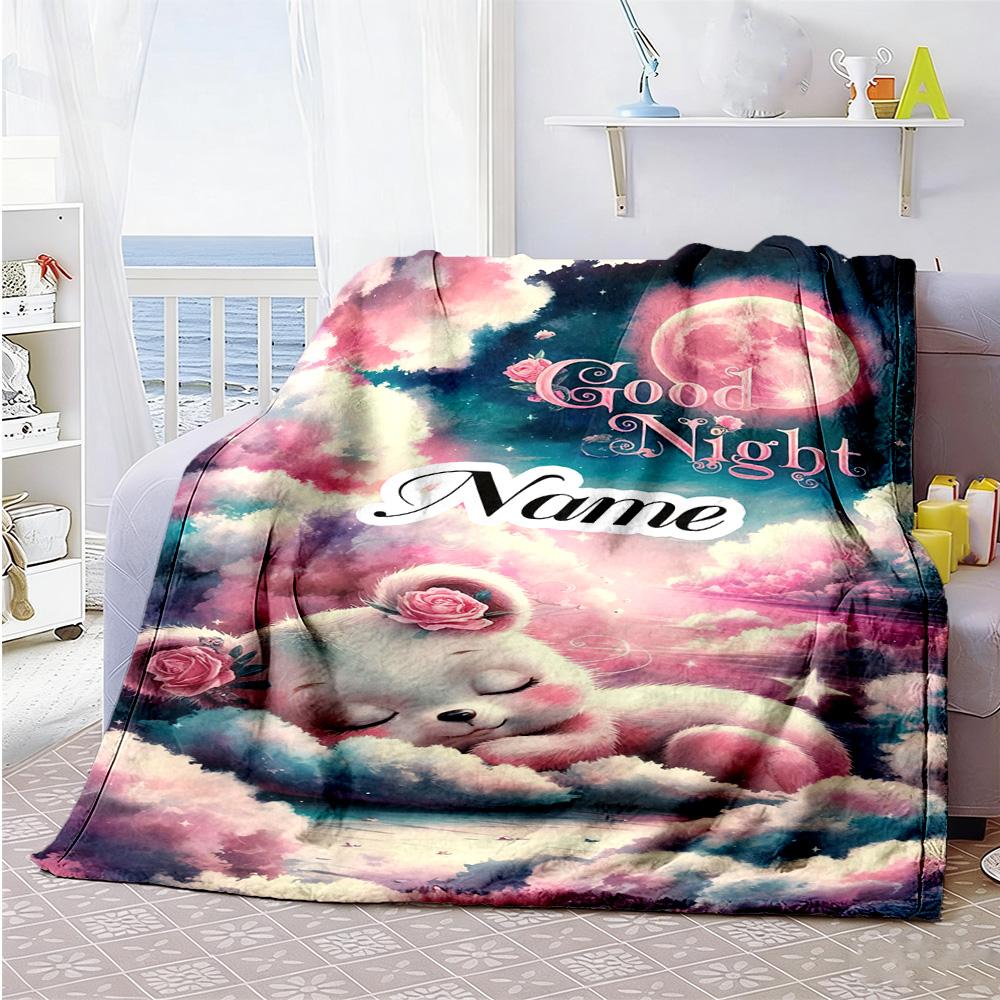 Good Night Personalized Text Blanket Throw Customizable Blanket Soft & Cozy Versatile for Home Decor Nap Picnics Living Room Four Seasons Universal