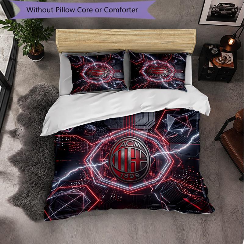 Set Lenzuola AC Milan Modello 3 Pezzi Morbida Copripiumino in Microfibra con Federe per Camera da Letto