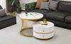 Elegant 2-Piece White Coffee Table Set, Nesting Shape, 60*60*46cm & 50*50*30.8cm, Marble Look, 2 Drawers, Load Capacity up to 30kg