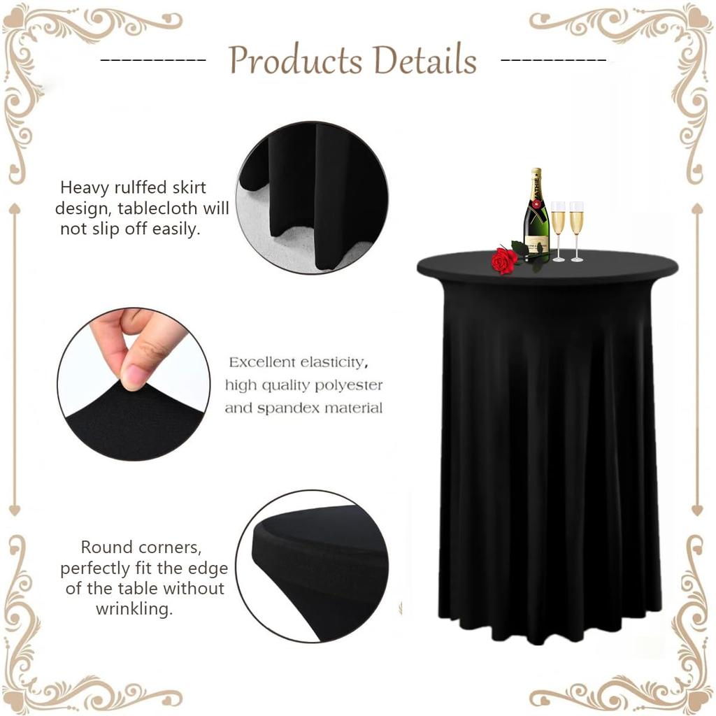 Cocktail Table Covers, Spandex Stretch Round Cocktail Tablecloths Stretch High Top Bar Table Skirt for Wedding Party Banquet