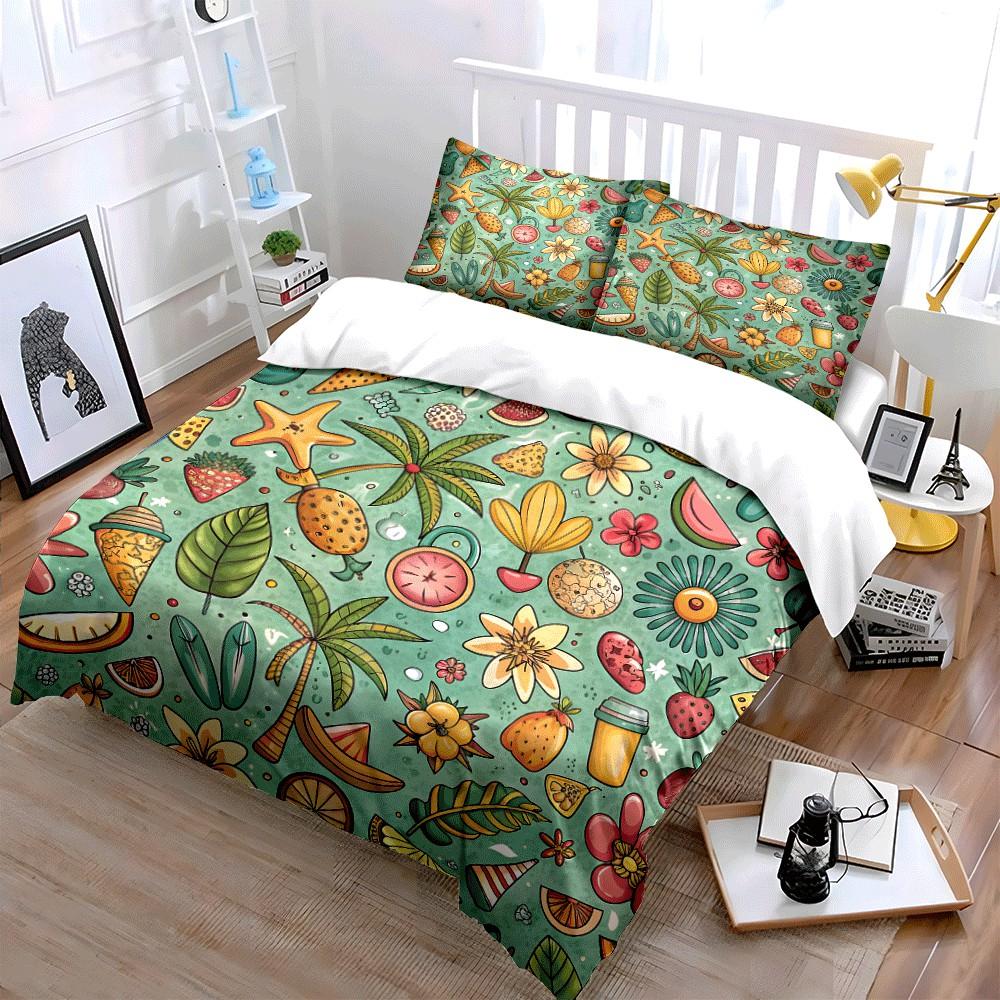 "Summer-Themed Tropical Design Set" Exquisite three-piece bedding set gift for kids and adults