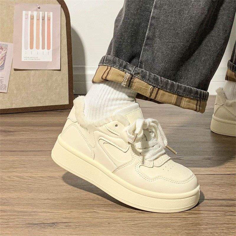 thick-soled little white shoes women's four-season velvet thermal shoes women's ins niche original women's shoes student board shoes
