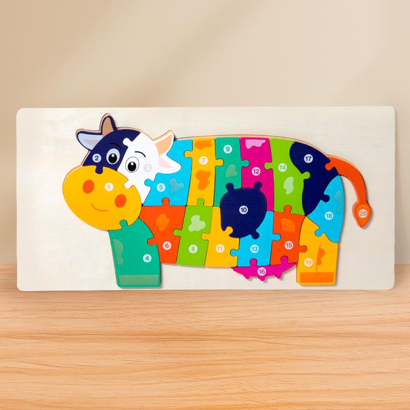 Children'S Early Education Puzzle Large Buckle Three-Dimensional Dinosaur Animal Digital Cognition Puzzle Puzzle Toy