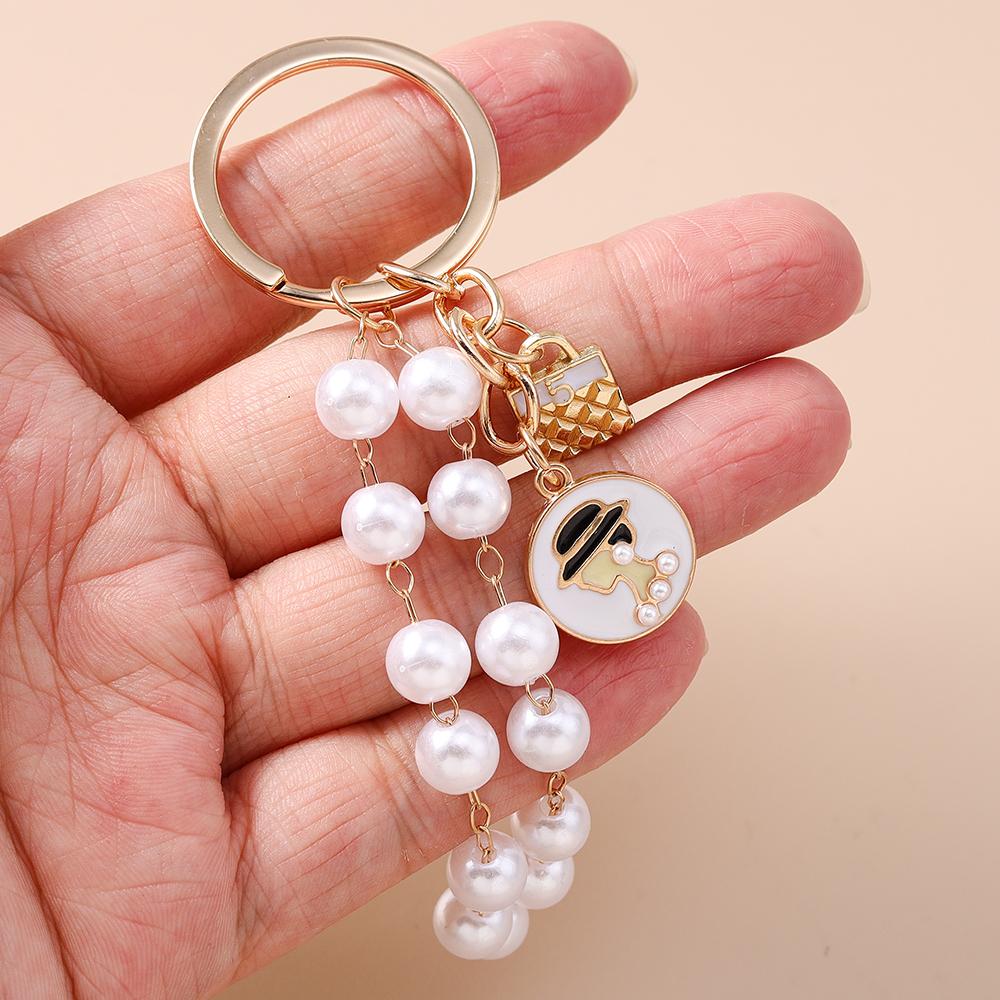 Cute Beaded Pearl Flower Keychain Women Girls Ribbon Bowknot Key Ring Pendant for Handbag Decor Handmade Key Chain Jewelry Gift