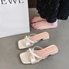 Coarse Heel French Set of Toe Cool Slippers Fairy Shoes Outer Wear 2025 New Summer Pink with Skirt Pearl Sandals