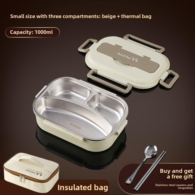 304 Stainless Steel Portable Bento Box with Bag Fork Spoon Preservation Box  School