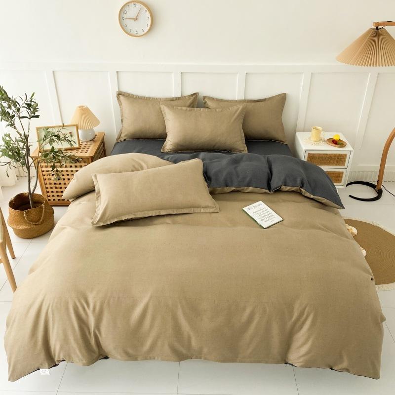 Four Seasons Sengesett 4 stk børstet sengetøy Husholdningsstudent-trykt laken Dynetrekk Putevar for King Queen Beds