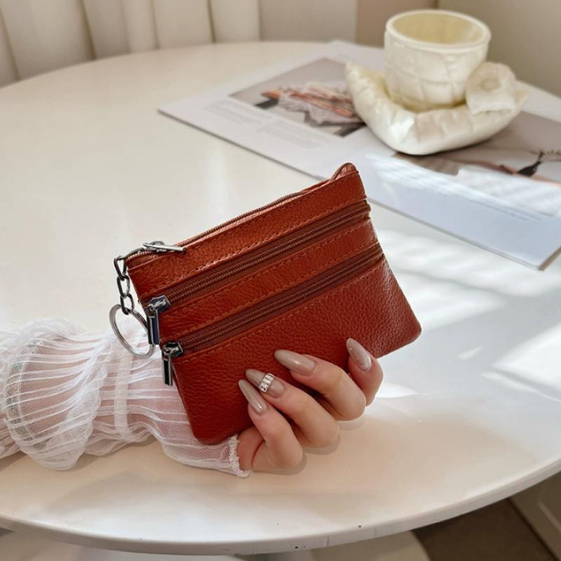 Pu Leather Portable Money Coin Purse Key Ring Waterproof Zipper Wear Resistant Credit Card Holder For Men Women
