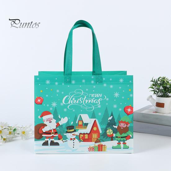 Bolsa de regalo de Navidad, diseño de muñeco de nieve de Papá Noel, gran capacidad, doble asa, tela no tejida, bolsa de embalaje de regalo para dulces