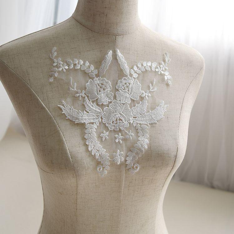 Ivory White Embroidered Lace Flower Handmade Diy Lace Accessories Wedding Dress Fabric Clothes Decoration Material Soft