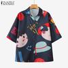 ZANZEA Women Summer Cartoon Print Short Sleeve Shirts