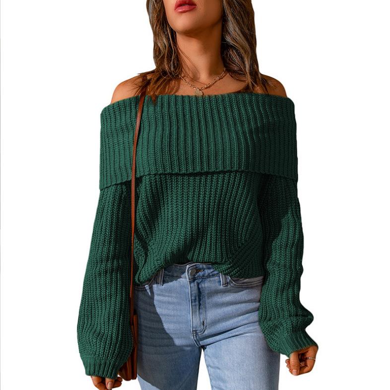 Women's Winter Knitwear Off The Shoulder One Shoulder Solid Colour Loose Fit Jumper Luxurious Relaxed-fit Slimming and Versatile Top
