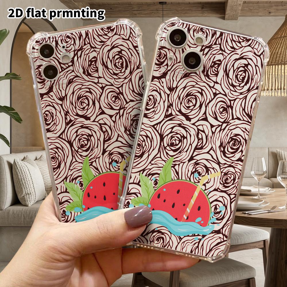 Phone Case: 2D Flat Design, Suitable for iPhone 18 17 16 15 14 13 Pro, Transparent Corner Protection Case, Watermelon Soda, Christmas and Halloween Gi