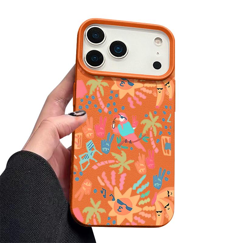 For iPhone 17 Pro Max Case Luxury Colorful Cartoon Pattern Leather Texture Silicone Cover For iPhone 16 Pro Max 15 14 13 12 11 16E Air