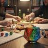 Transparent Glass Rainbow D20 Dice Mug with Handle Fantasy Themed Polyhedral Dice Coffee Cup Game Mug for RPG Lovers
